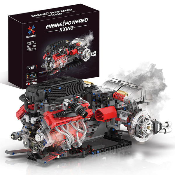 Supercar Ferrari, Enzo V12 engine, car engine building block model, light spray, toys