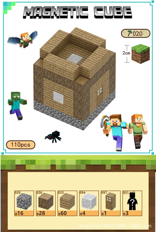 Magnetic building block assemble my world 2cm, six-sided magnetic square children's puzzle building block