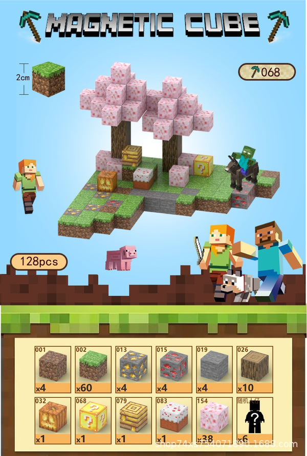 Magnetic building block assemble my world 2cm, six-sided magnetic square children's puzzle building block