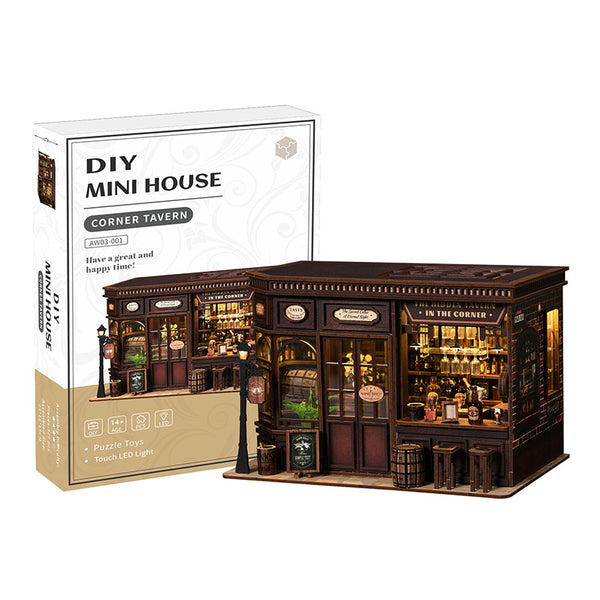 Popular, corner tavern DIY bookend hut booknook bookend assembly, model house DIY ornament