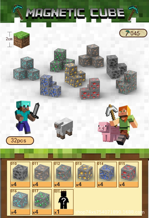 Magnetic building block assemble my world 2cm, six-sided magnetic square children's puzzle building block