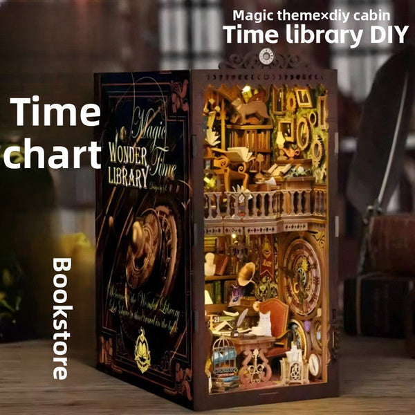 Magic time, hand-assembled model, library DIY hut, standing toys, ornaments, small house building block gifts - Toy Collection