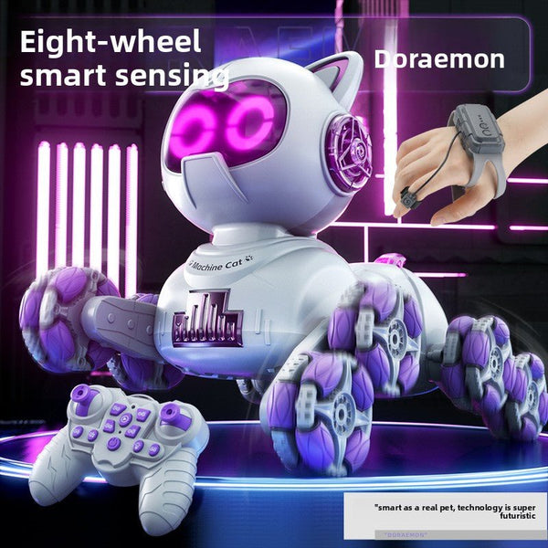 Popular children's toys mechanical cat intelligent eight-wheeled stunts cool remote control car drift deformation robot cat - Toy Collection