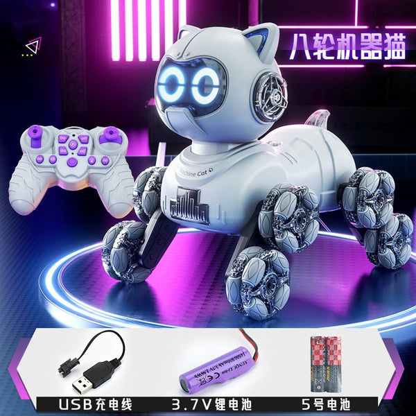 Popular children's toys mechanical cat intelligent eight-wheeled stunts cool remote control car drift deformation robot cat - Toy Collection