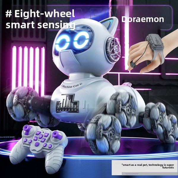 Popular children's toys mechanical cat intelligent eight-wheeled stunts cool remote control car drift deformation robot cat - Toy Collection