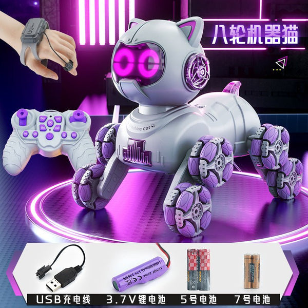 Popular children's toys mechanical cat intelligent eight-wheeled stunts cool remote control car drift deformation robot cat - Toy Collection