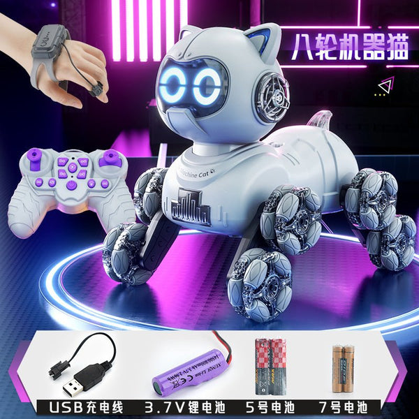 Popular children's toys mechanical cat intelligent eight-wheeled stunts cool remote control car drift deformation robot cat - Toy Collection