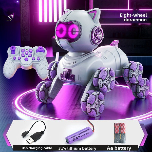 Popular children's toys mechanical cat intelligent eight-wheeled stunts cool remote control car drift deformation robot cat - Toy Collection