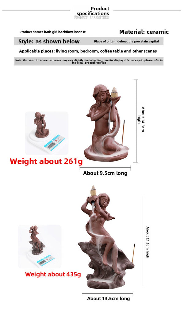 New purple sand mermaid backflow incense burner, home accessories supply sandalwood aromatherapy burner original - Toy Collection