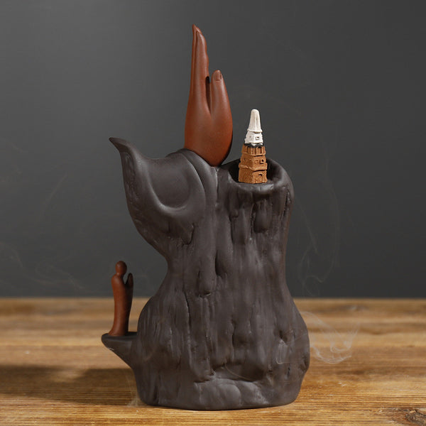 Purple sand lotus bergamot LED light Zen backflow incense burner, creative home crafts aromatherapy burner ornament - Toy Collection