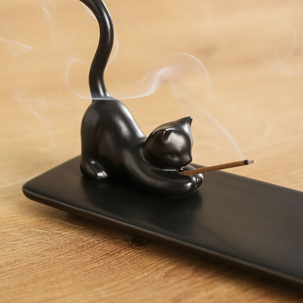 Ceramic kitten aromatherapy stove, jewelry ornaments, creative cute cat home indoor creative incense insert incense holder - Toy Collection