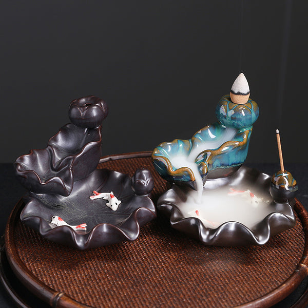 Wishebay popular ornamental smoke backflow incense burner, creative lotus has fish aromatherapy burner every year - Toy Collection