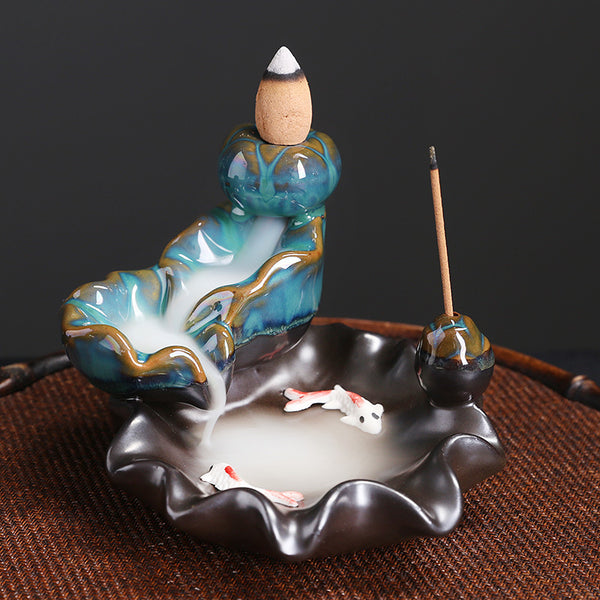 Wishebay popular ornamental smoke backflow incense burner, creative lotus has fish aromatherapy burner every year - Toy Collection