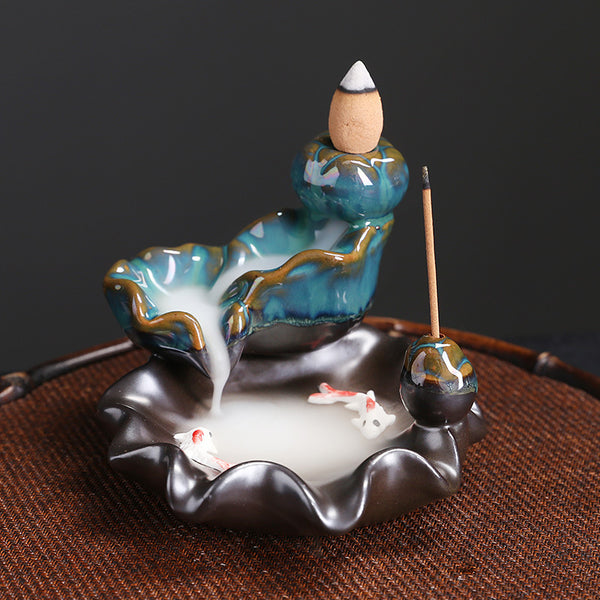 Wishebay popular ornamental smoke backflow incense burner, creative lotus has fish aromatherapy burner every year - Toy Collection