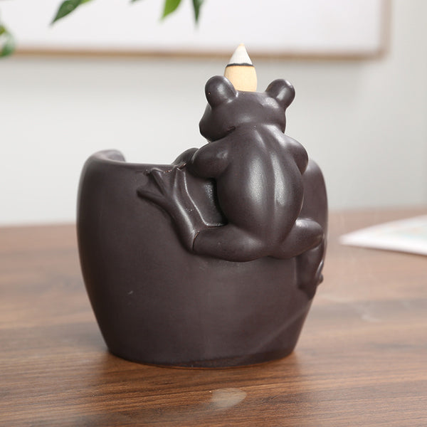 Ceramic lotus smoke backflow aromatherapy burner, creative lotus leaf frog backflow sandalwood burner home ornament - Toy Collection