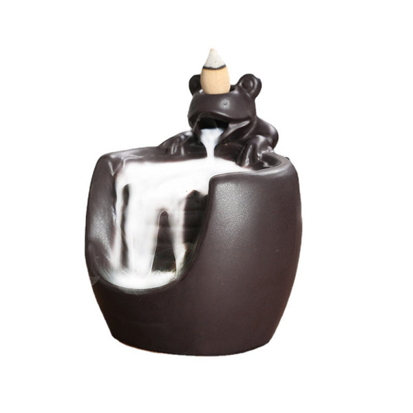 Ceramic lotus smoke backflow aromatherapy burner, creative lotus leaf frog backflow sandalwood burner home ornament - Toy Collection