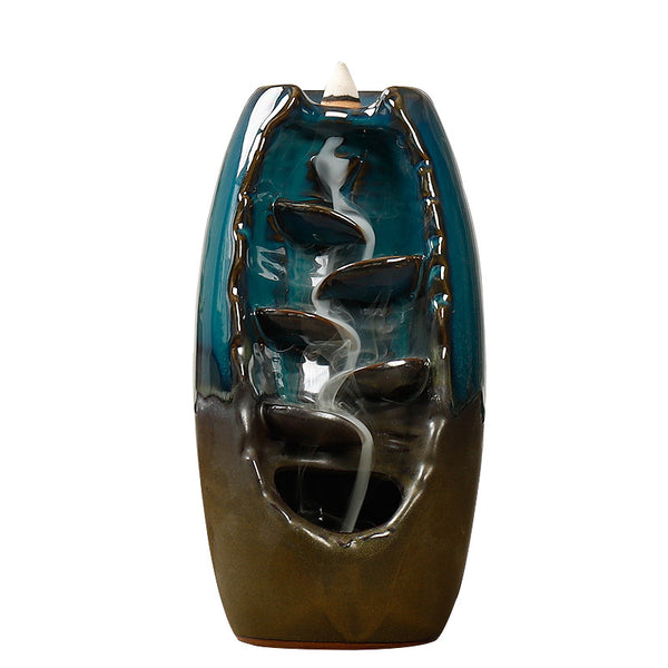 Ceramic backflow incense burner, creative blue ornamental backflow incense burner home ornament - Toy Collection