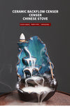 Ceramic lotus smoke return waterfall incense burner creative blue lotus backflow aromatherapy burner home ornament - Toy Collection