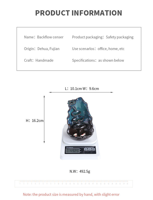 Ceramic lotus smoke return waterfall incense burner creative blue lotus backflow aromatherapy burner home ornament - Toy Collection