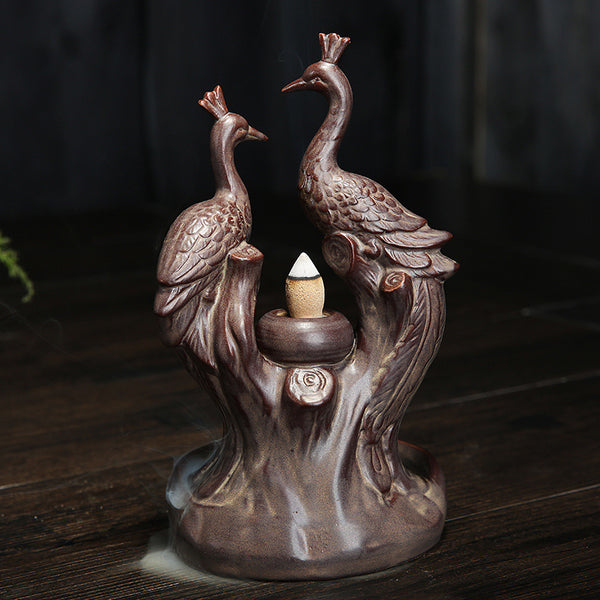 Backflow incense burner Ceramic aromatherapy burner Crafts, antique ceramic smoke backflow incense burner Phoenix incense burner - Toy Collection