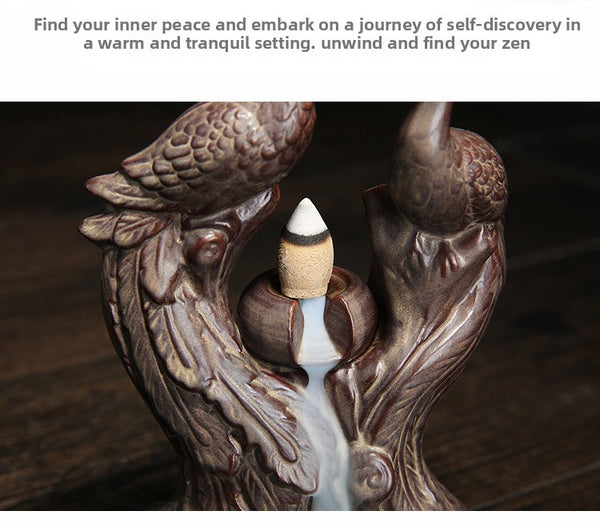 Backflow incense burner Ceramic aromatherapy burner Crafts, antique ceramic smoke backflow incense burner Phoenix incense burner - Toy Collection