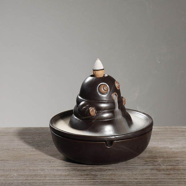 Ceramic agarwood smoke backflow aromatherapy burner ornament, creative Kung Fu baby backflow incense burner ashtray - Toy Collection