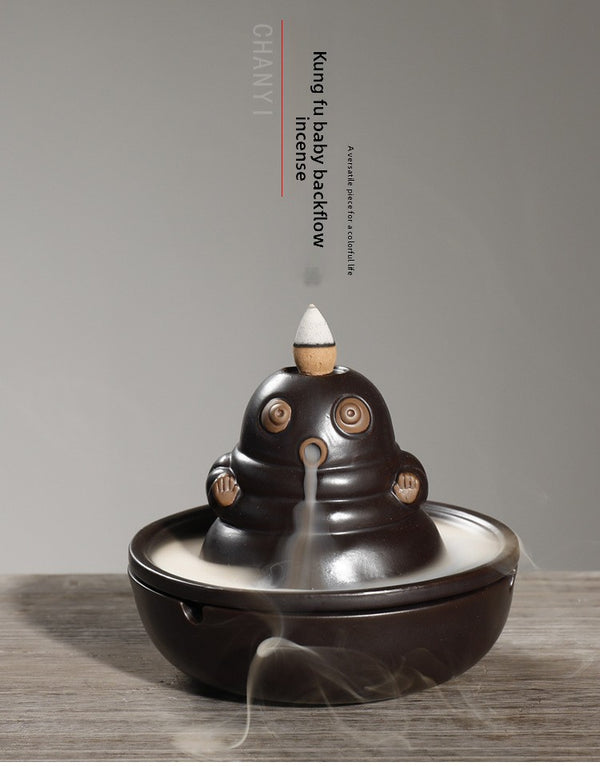 Ceramic agarwood smoke backflow aromatherapy burner ornament, creative Kung Fu baby backflow incense burner ashtray - Toy Collection
