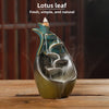 Ceramic backflow incense burner lotus leaf lotus blue left and right source aromatherapy burner handicraft home ornament - Toy Collection