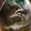 Ceramic backflow incense burner lotus leaf lotus blue left and right source aromatherapy burner handicraft home ornament - Toy Collection