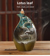Ceramic backflow incense burner lotus leaf lotus blue left and right source aromatherapy burner handicraft home ornament - Toy Collection