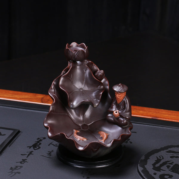 Ceramic incense burner aromatherapy burner line incense burner cone incense, lotus backflow incense burner ceramic craft ornament original - Toy Collection