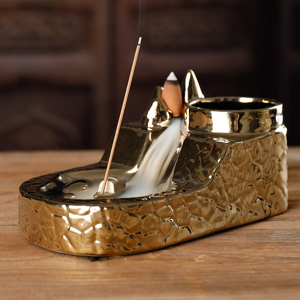 Ceramic Sandalwood Smoke Backflow Aromatherapy Furnace, Creative Gold-plated Landscape Hydroponics Multifunctional Fragrance Ornament - Toy Collection
