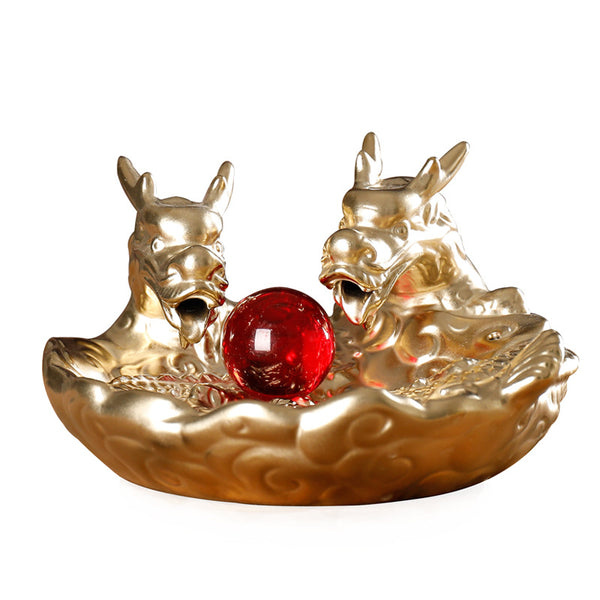 Ceramic small color dragon smoke backflow aromatherapy stove creative double dragon play beads sandalwood stove home ornament - Toy Collection