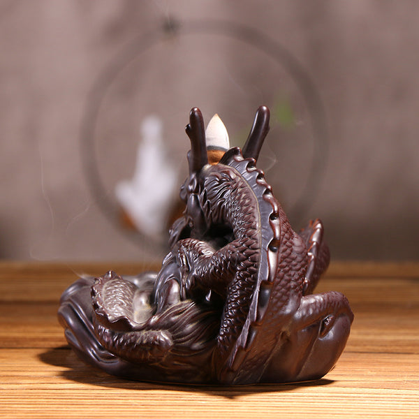 Dehua ceramic smoke backflow aromatherapy stove ornament, large fish dragon changeable backflow incense burner crafts original incense - Toy Collection