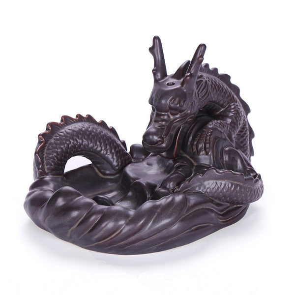 Dehua ceramic smoke backflow aromatherapy stove ornament, large fish dragon changeable backflow incense burner crafts original incense - Toy Collection