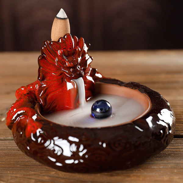 Dragon Ceramic Smoke Backflow Incense Burner, Creative Ashtray Backflow Dragon Aromatherapy Burner Small Home Ornament - Toy Collection