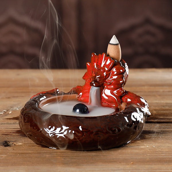 Dragon Ceramic Smoke Backflow Incense Burner, Creative Ashtray Backflow Dragon Aromatherapy Burner Small Home Ornament - Toy Collection