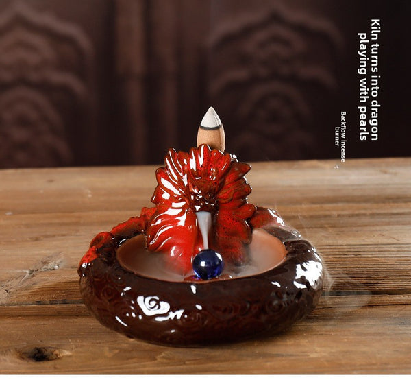 Dragon Ceramic Smoke Backflow Incense Burner, Creative Ashtray Backflow Dragon Aromatherapy Burner Small Home Ornament - Toy Collection