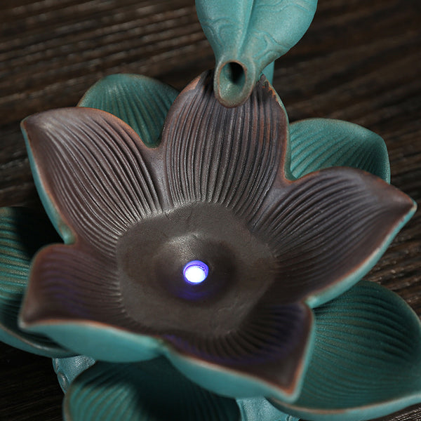 Dust ceramic smoke backflow aromatherapy stove, creative LED colorful lamp lotus backflow sandalwood stove craft ornament - Toy Collection