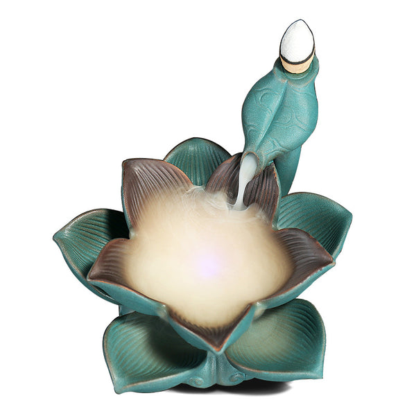 Dust ceramic smoke backflow aromatherapy stove, creative LED colorful lamp lotus backflow sandalwood stove craft ornament - Toy Collection