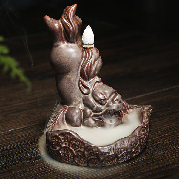 Original ceramic creative reverse aromatherapy stove, antique sandalwood stove attracts wealth Pixiu home decoration - Toy Collection