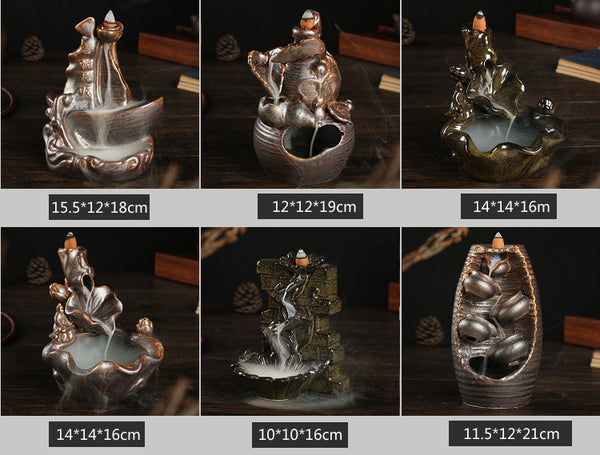 Original, mountains and flowing water, smoke will flow back, sandalwood incense burner reflux incense, Dehua ceramic handicraft ornament - Toy Collection