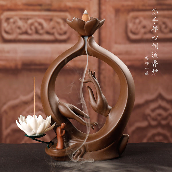 Purple sand smoke backflow aromatherapy stove creative white porcelain lotus flower bergamot zen home ornament original incense - Toy Collection