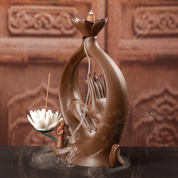 Purple sand smoke backflow aromatherapy stove creative white porcelain lotus flower bergamot zen home ornament original incense - Toy Collection