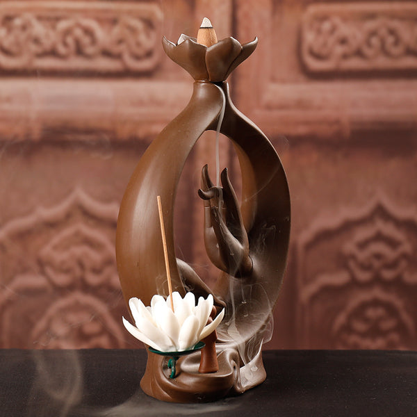 Purple sand smoke backflow aromatherapy stove creative white porcelain lotus flower bergamot zen home ornament original incense - Toy Collection