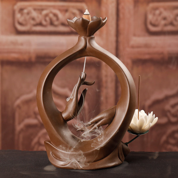 Purple sand smoke backflow aromatherapy stove creative white porcelain lotus flower bergamot zen home ornament original incense - Toy Collection