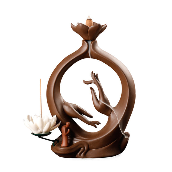 Purple sand smoke backflow aromatherapy stove creative white porcelain lotus flower bergamot zen home ornament original incense - Toy Collection