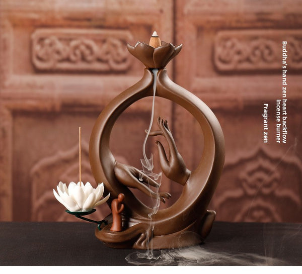 Purple sand smoke backflow aromatherapy stove creative white porcelain lotus flower bergamot zen home ornament original incense - Toy Collection