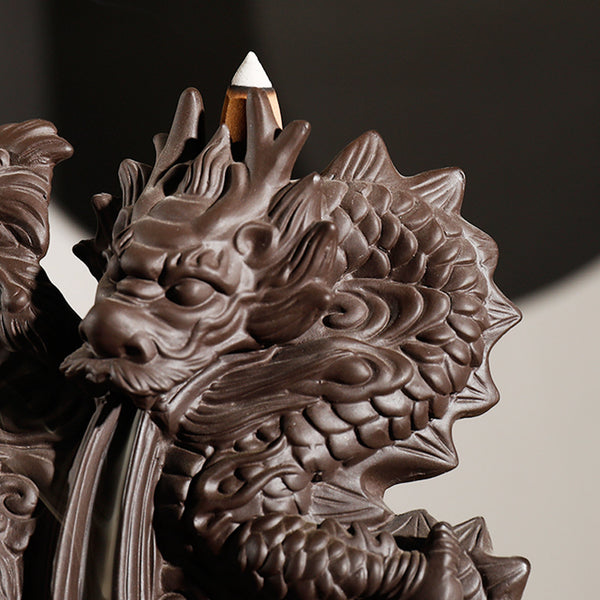 Purple sand smoke large backflow incense burner, creative dragon and phoenix Chengxiang backflow ornamental agarwood burner home ornament - Toy Collection