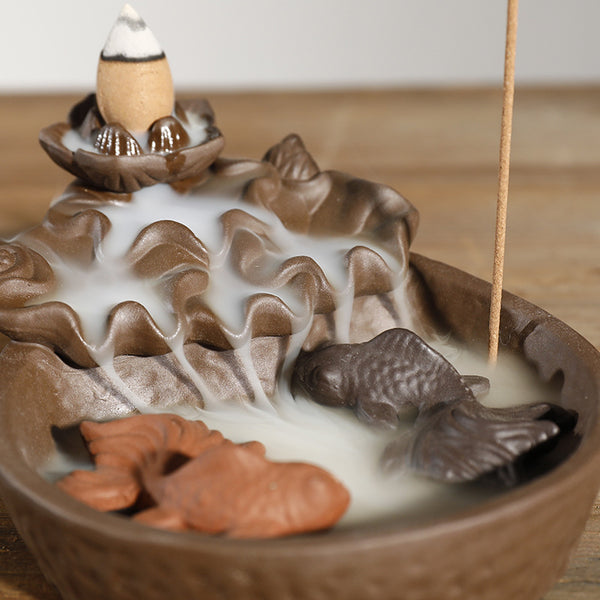 Purple sand stone grinding smoke backflow incense burner, creative lotus fish smoke backflow ornamental aromatherapy burner home decoration - Toy Collection